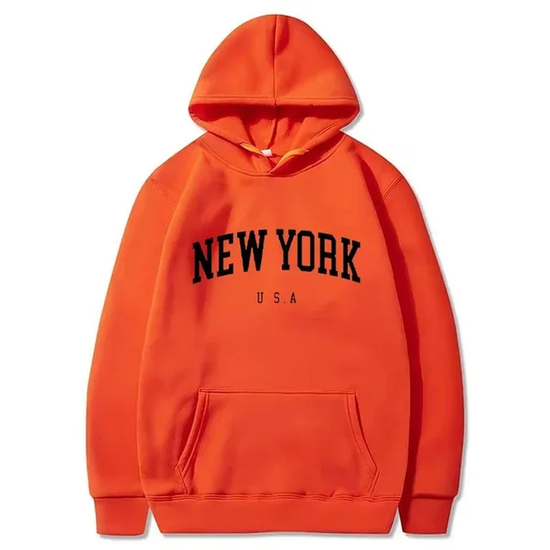 Men Women New York U.S.A City Hoodies Fashion Letter Printed Graphic Sweatshirts Loose Casual Harajuku Hooded Pullover Sportwear-Gennys fashion