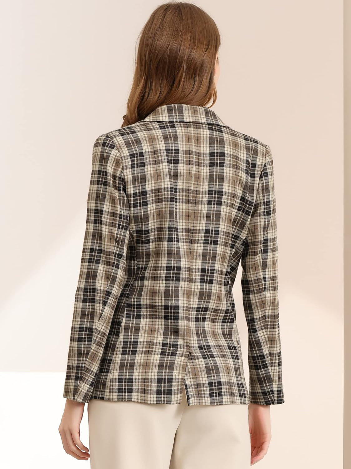 Women'S Blazers Boyfriend Notched Lapel Plaid Blazer Jacket-Gennys fashion