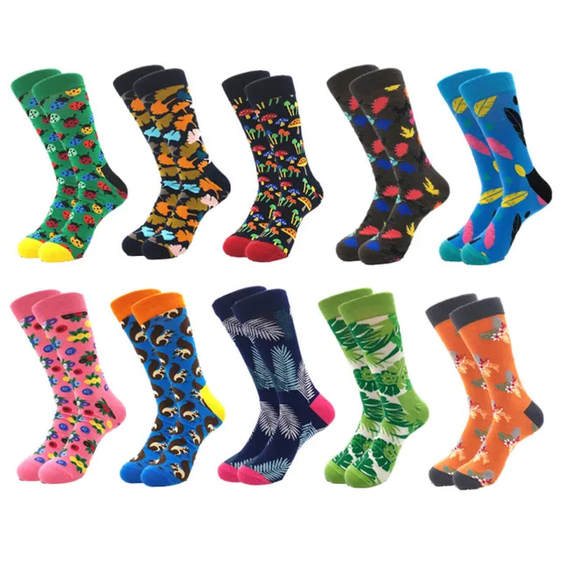 10Pairs/Lot Brand Quality Mens Socks Combed Cotton Colorful Happy Funny Sock Autumn Winter Warm Casual Long Men Compression Sock-Gennys fashion