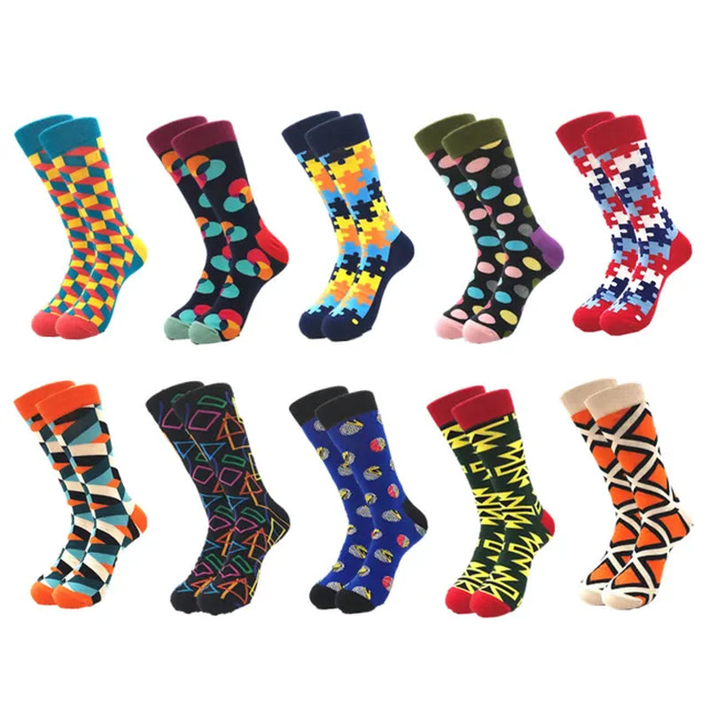 10Pairs/Lot Brand Quality Mens Socks Combed Cotton Colorful Happy Funny Sock Autumn Winter Warm Casual Long Men Compression Sock-Gennys fashion