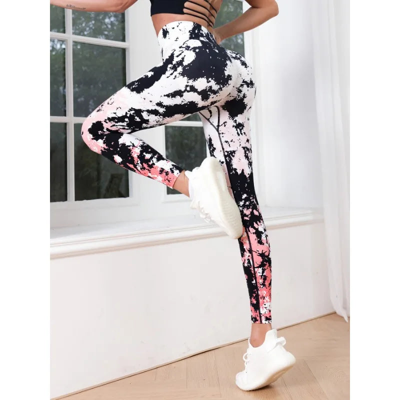 Women Tie Dyed Yoga Leggings with High Waist Print, Fashionable Running Leggings, Fitness Running Exercise Leggings-Gennys fashion