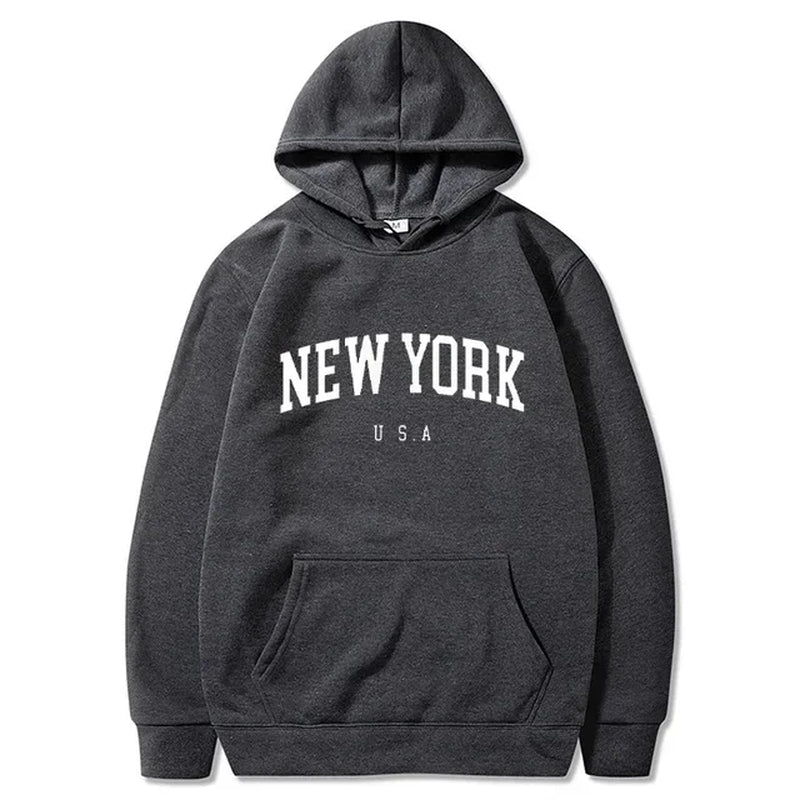 Men Women New York U.S.A City Hoodies Fashion Letter Printed Graphic Sweatshirts Loose Casual Harajuku Hooded Pullover Sportwear-Gennys fashion