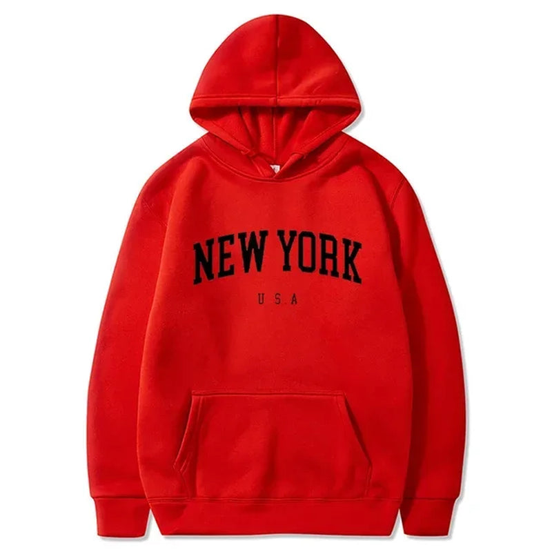 Men Women New York U.S.A City Hoodies Fashion Letter Printed Graphic Sweatshirts Loose Casual Harajuku Hooded Pullover Sportwear-Gennys fashion