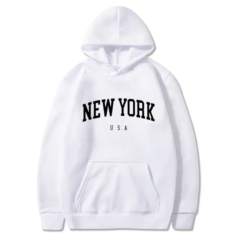 Men Women New York U.S.A City Hoodies Fashion Letter Printed Graphic Sweatshirts Loose Casual Harajuku Hooded Pullover Sportwear-Gennys fashion