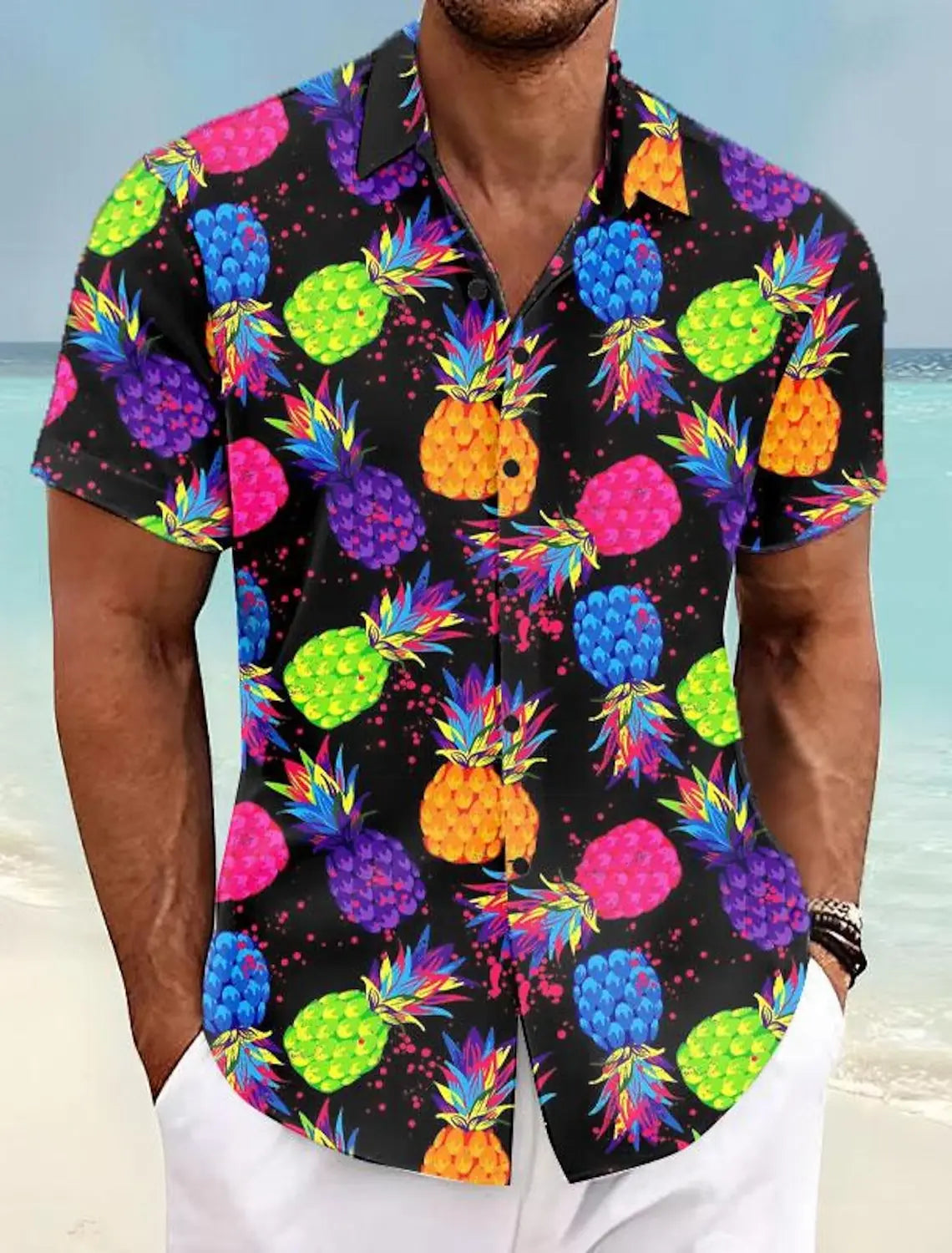 Pineapple Tropical Men'S Shirt Summer Aloha Shirt Casual Holiday Summer Spring Turndown Short Sleeve Stretch Fabric Shirt-Gennys fashion