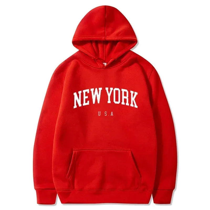 Men Women New York U.S.A City Hoodies Fashion Letter Printed Graphic Sweatshirts Loose Casual Harajuku Hooded Pullover Sportwear-Gennys fashion