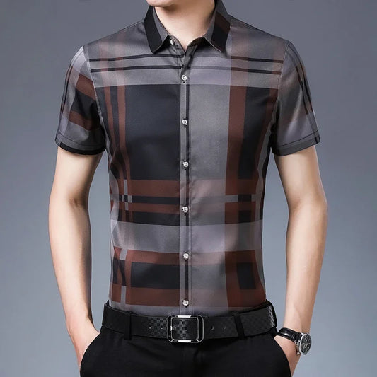 Men'S Striped Business Casual Short Sleeved Shirt Wrinkle Resistant and Non Ironing Comfortable Top-Gennys fashion