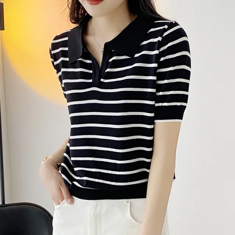 Striped Women's Summer Polo Tee