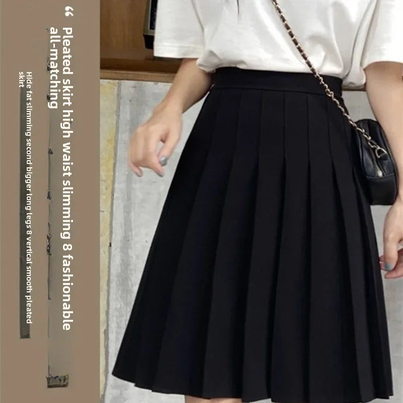 Medium-Length High-Waisted Slimming A- Line Skirt for Women Summer Black Jk Style Korean Version Fashion Trend Female Loose Skir-Gennys fashion