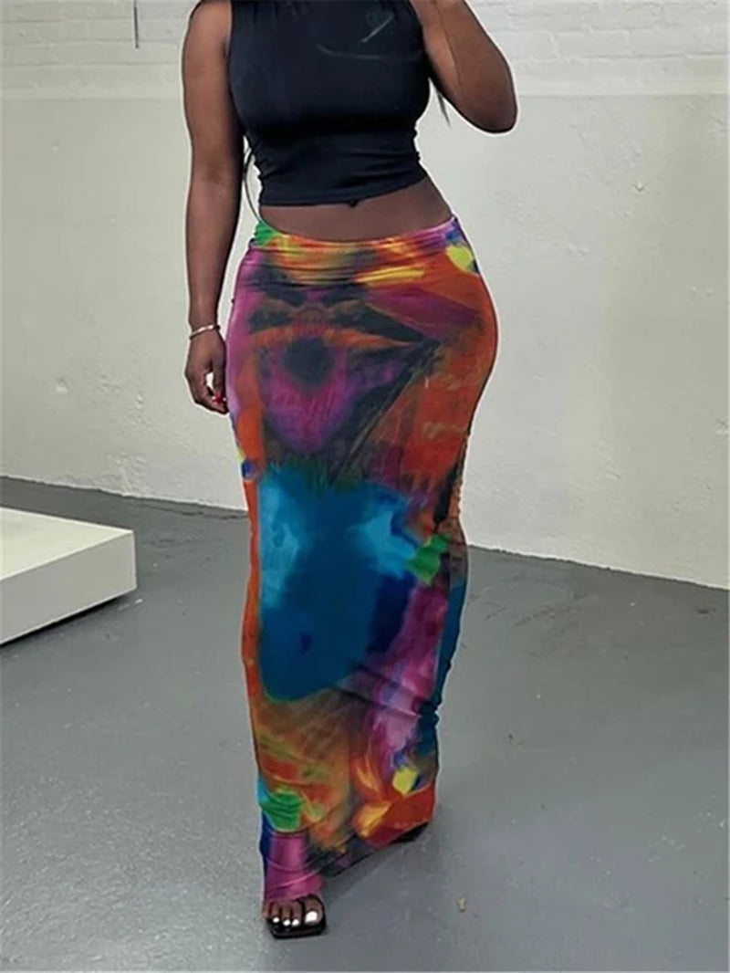 High-Waist Multi-Print Skirt