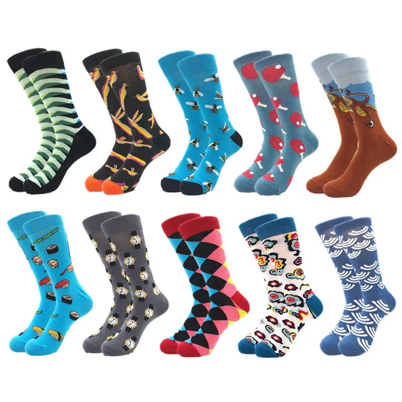 10Pairs/Lot Brand Quality Mens Socks Combed Cotton Colorful Happy Funny Sock Autumn Winter Warm Casual Long Men Compression Sock-Gennys fashion