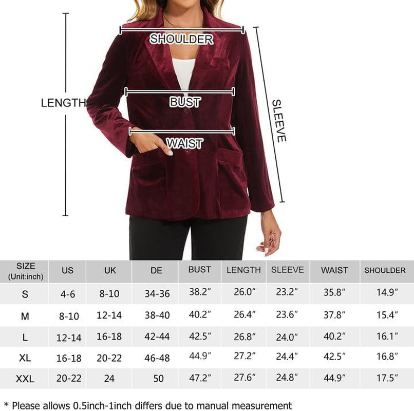 Womens Velvet Blazer Suit Jacket Casual Work Office Long Sleeve Fully Lined Blazer Jacket with Pockets Outerwear-Gennys fashion