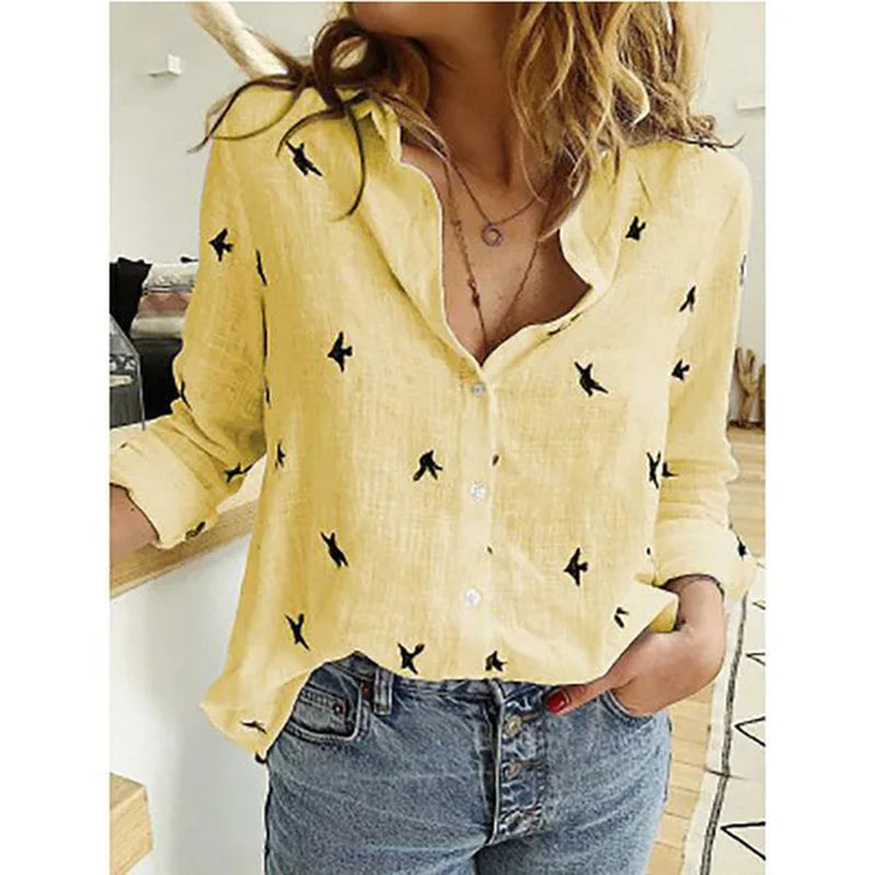 Elegant Cotton Linen Shirts Women Casual Solid Button Lapel Blouses Shirts Autumn Winter Long Sleeve Loose Tops Tunic Blusas-Gennys fashion