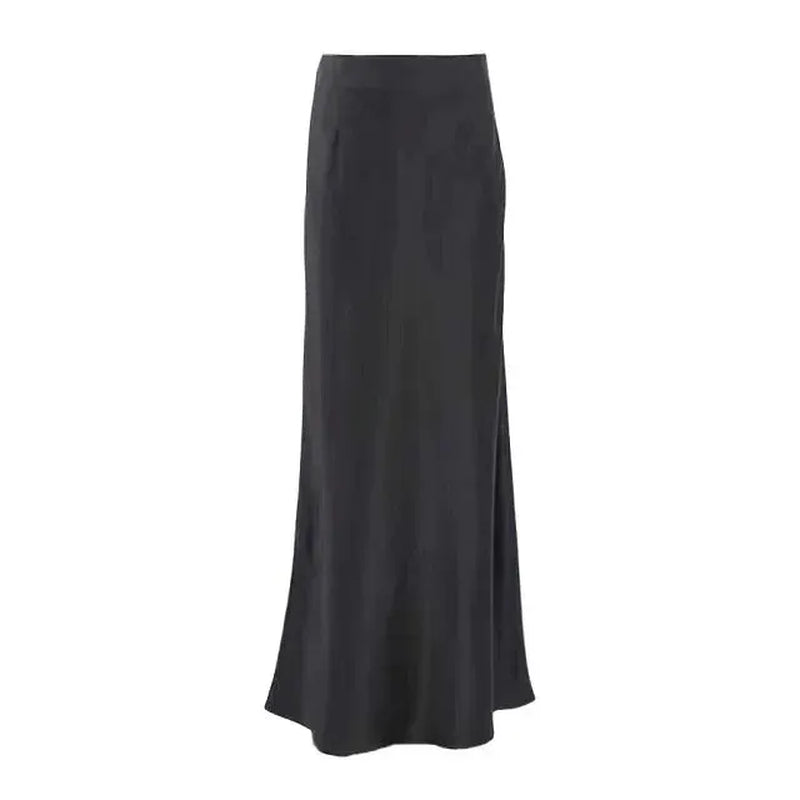 Elegant Black Satin High-Waist Maxi Skirt