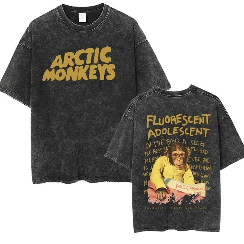 Retro Rock Arctic Monkeys Music Album Graphic T-Shrit Men'S Vintage Washed Oversized Short Sleeve T Shirt Y2K Hip Hop Streetwear-Gennys fashion