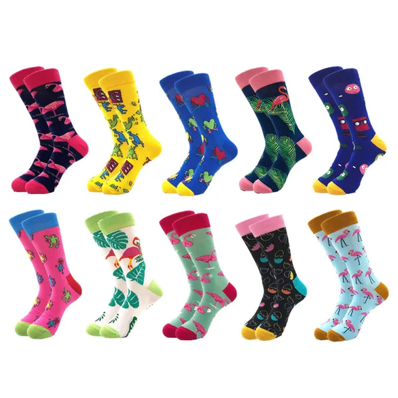 10Pairs/Lot Brand Quality Mens Socks Combed Cotton Colorful Happy Funny Sock Autumn Winter Warm Casual Long Men Compression Sock-Gennys fashion