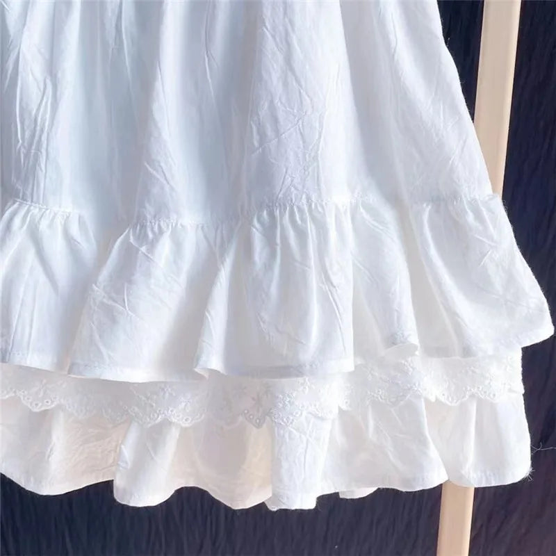 Ruffles Lace Patchwork Cotton White Mini Skirt High Waist A-Line Skirts for Women 2024 Summer-Gennys fashion