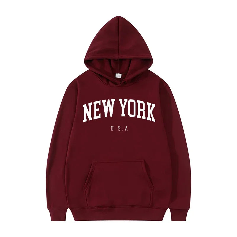 Men Women New York U.S.A City Hoodies Fashion Letter Printed Graphic Sweatshirts Loose Casual Harajuku Hooded Pullover Sportwear-Gennys fashion