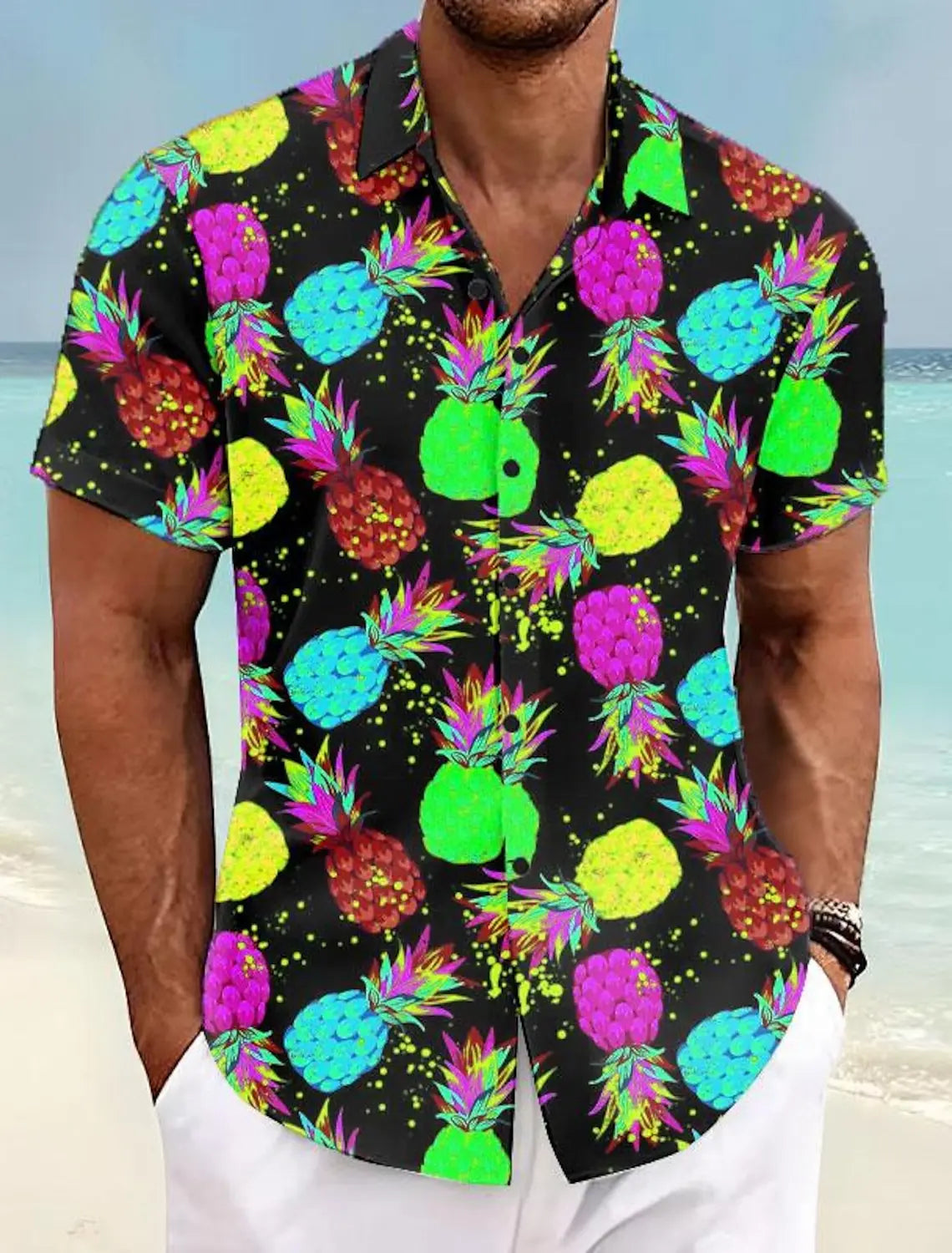 Pineapple Tropical Men'S Shirt Summer Aloha Shirt Casual Holiday Summer Spring Turndown Short Sleeve Stretch Fabric Shirt-Gennys fashion