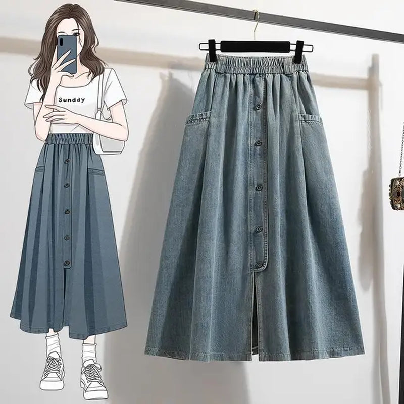 Vintage High-Waist A-Line Denim Skirt