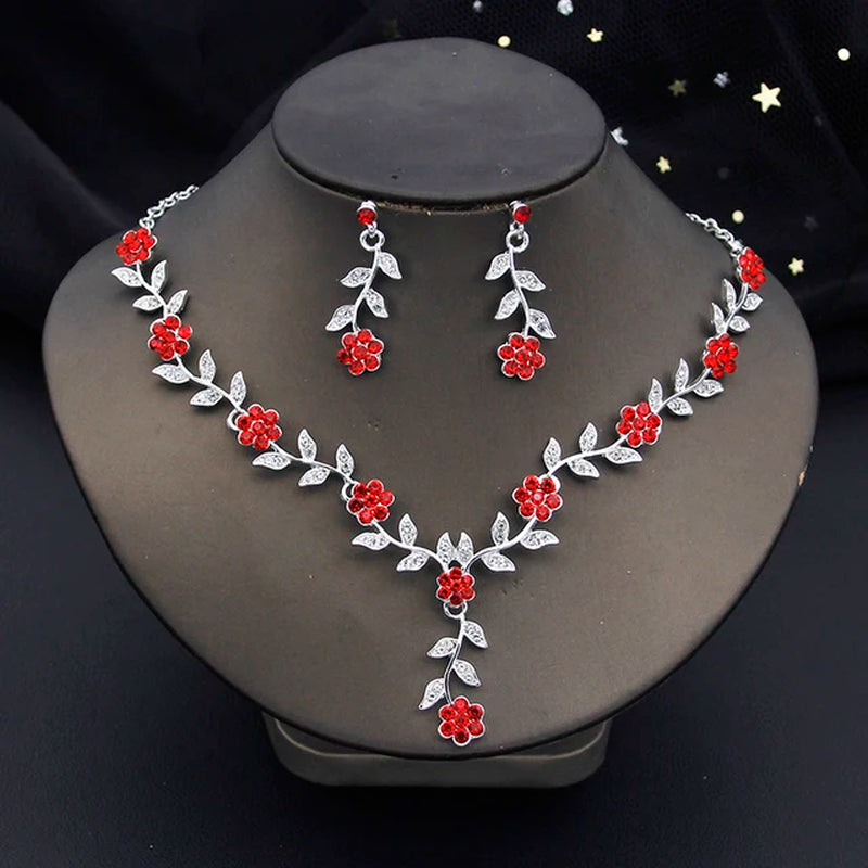 Rhinestone Bride Jewelry Sets for Women Luxury Flower Choker Necklace Earrings Wedding Dress Bridal Necklace Sets Fashion-Gennys fashion