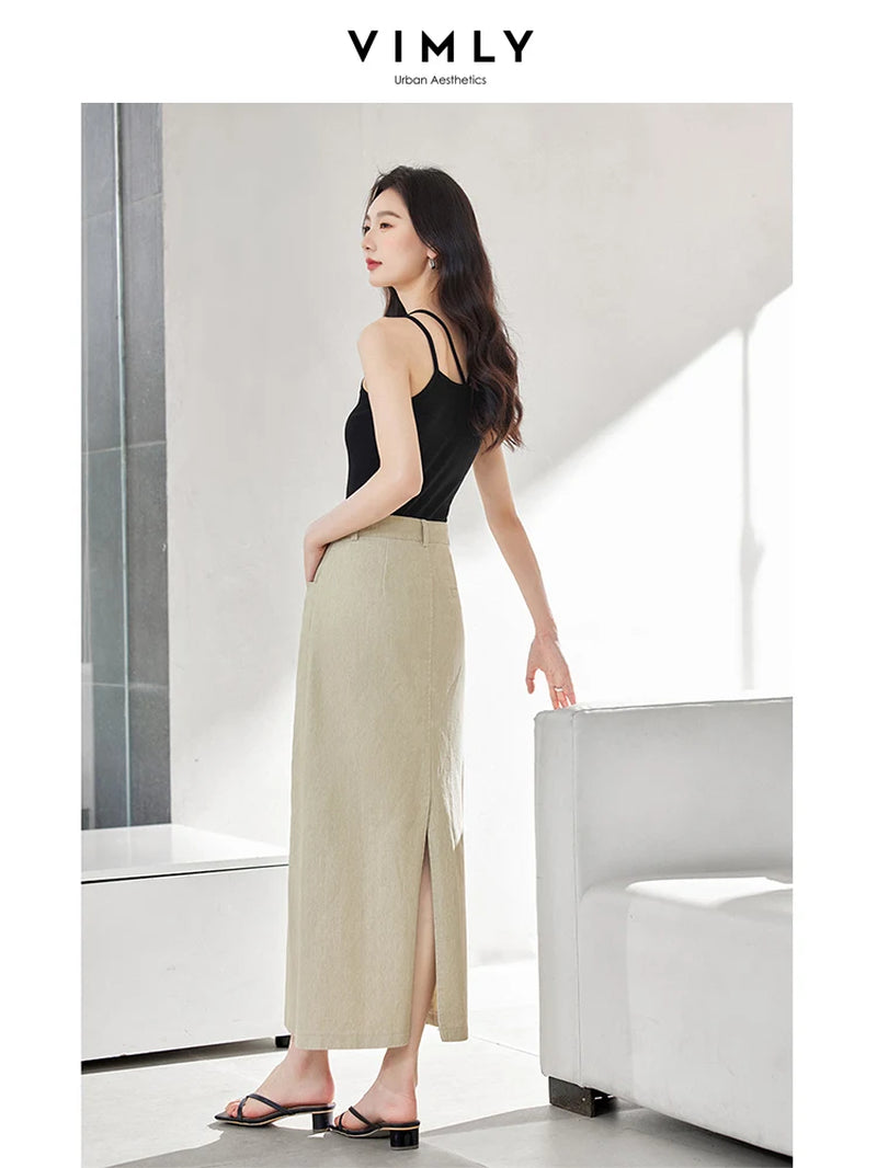 Women'S Workwear Straight Solid Color Skirt Summer New Simple High Waist Back Split Commuter Style Long Skirt 16658-Gennys fashion