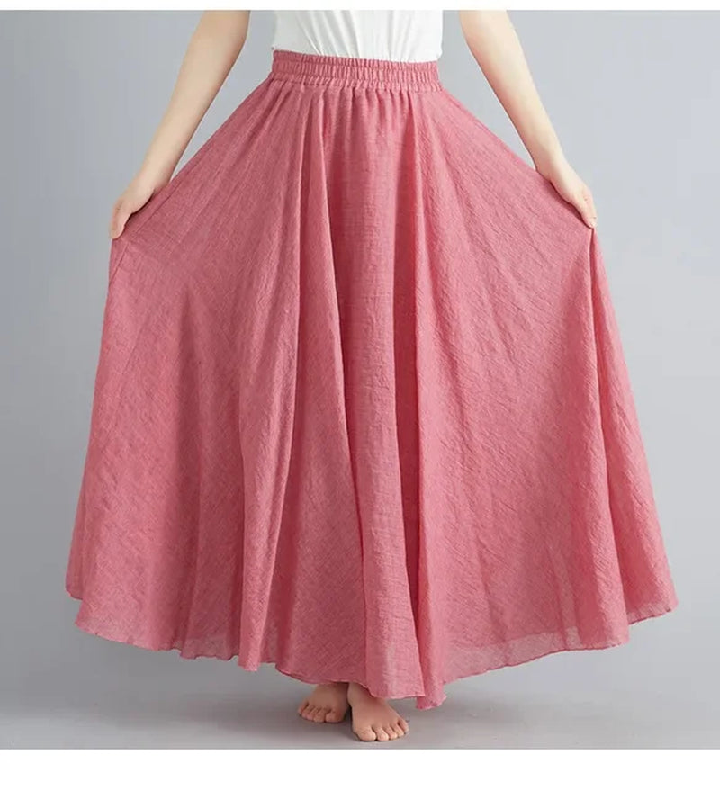 Fashion Cotton Linen Clothes Women Skirts Maxi Y2K Elegant Beach Saia Ropa Mujer Casual Vestido Boho Long Skirt Faldas Harajuku-Gennys fashion