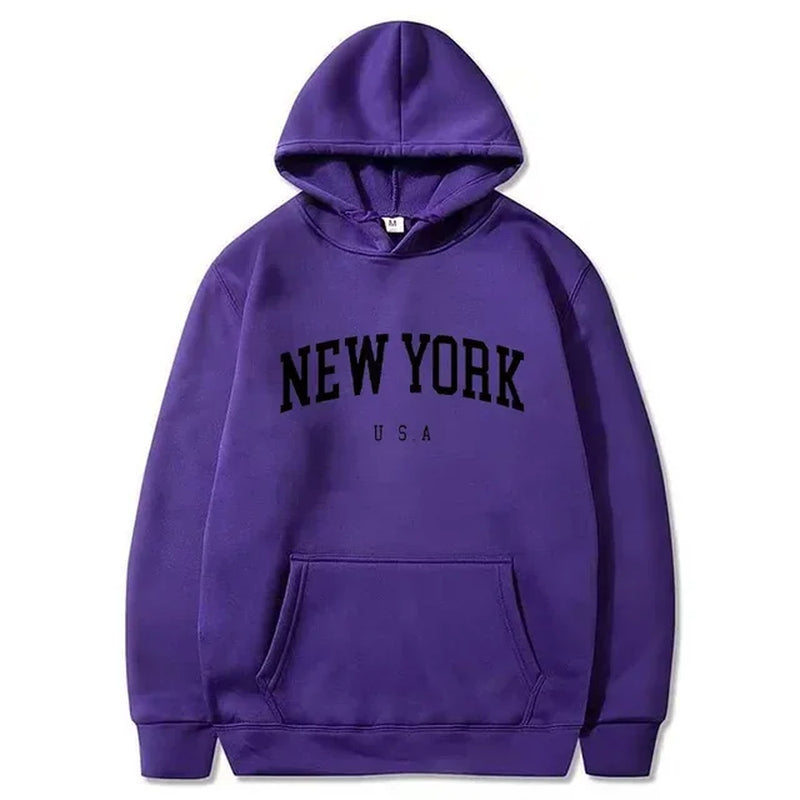 Men Women New York U.S.A City Hoodies Fashion Letter Printed Graphic Sweatshirts Loose Casual Harajuku Hooded Pullover Sportwear-Gennys fashion