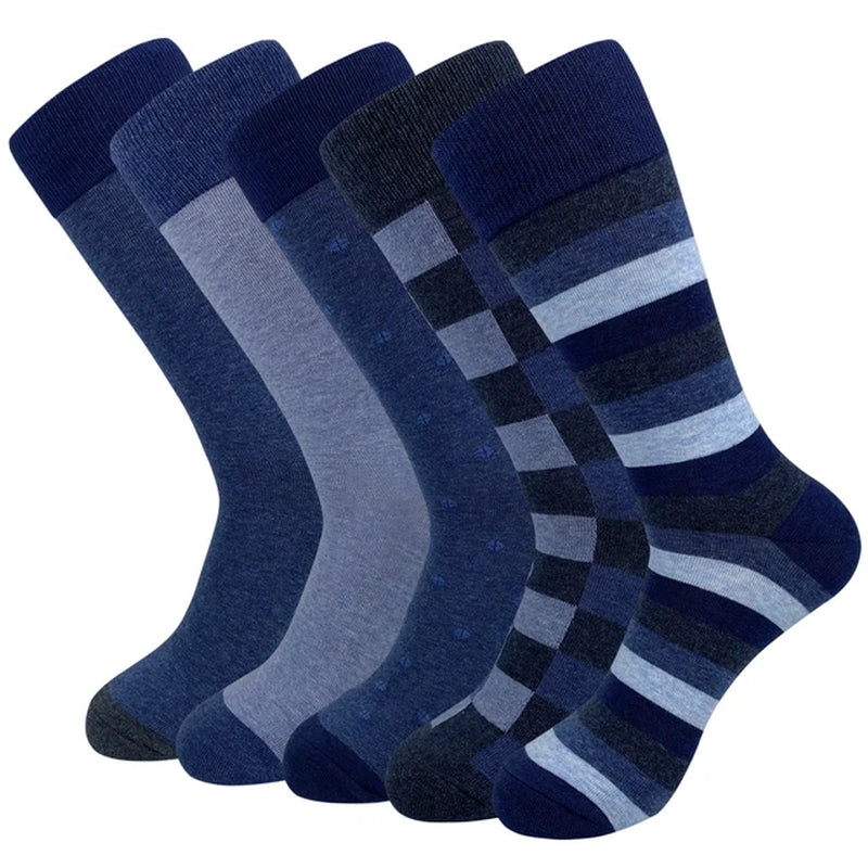 5 Pairs Mens Dress Socks plus Large Size，High Quality Combed Cotton Crew Socks，Black Cool Argyle Breathable Casual Socks for Men-Gennys fashion