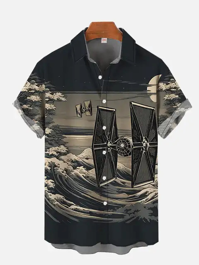 2024 Fashion Ukiyo-E Tropical Floral and Sci-Fi Space Samurai Printing Turndown Collar Hawaiian Short Sleeve Shirt Casual Shirts-Gennys fashion