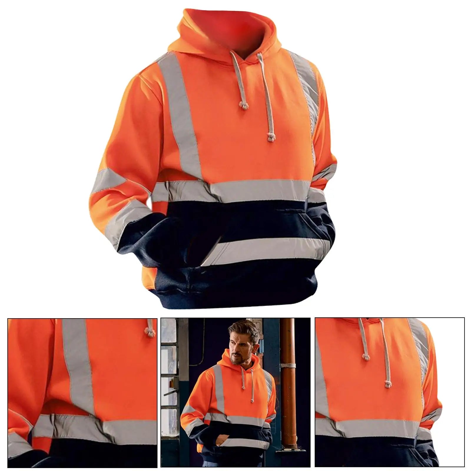 Safety Hi Vis Pullover Mens Hooded Sweatshirt Streetwear Tops Warehouse Work Roadside Emergency-Gennys fashion