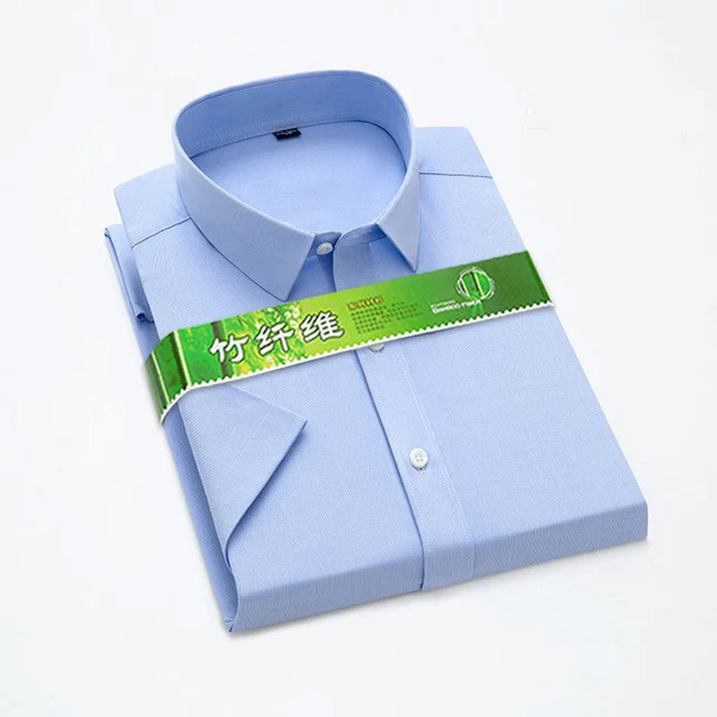 New Bamboo Fiber Stretch Men Shirt Fashion Casual Business Short-Sleeved Top Anti-Wrinkle No-Iron Solid Color Formal Shirt 6XL-Gennys fashion