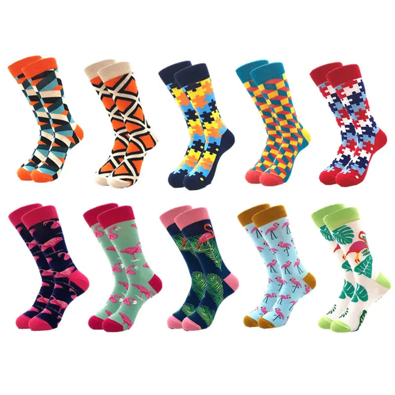 10Pairs/Lot Brand Quality Mens Socks Combed Cotton Colorful Happy Funny Sock Autumn Winter Warm Casual Long Men Compression Sock-Gennys fashion