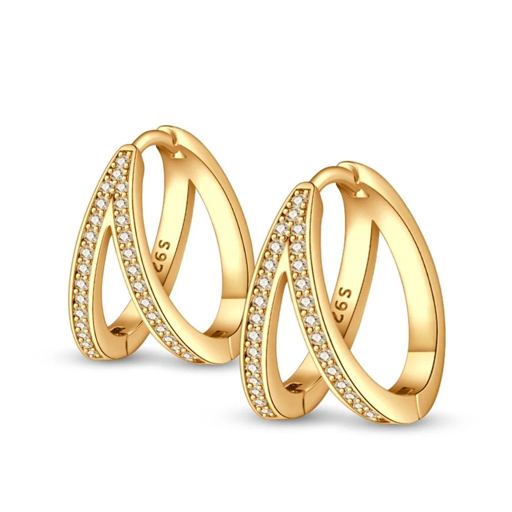 Unique 925 Sterling Silver Set Pavé Double round K Gold Earrings for Women'S Birthday Exquisite Jewelry Gift-Gennys fashion