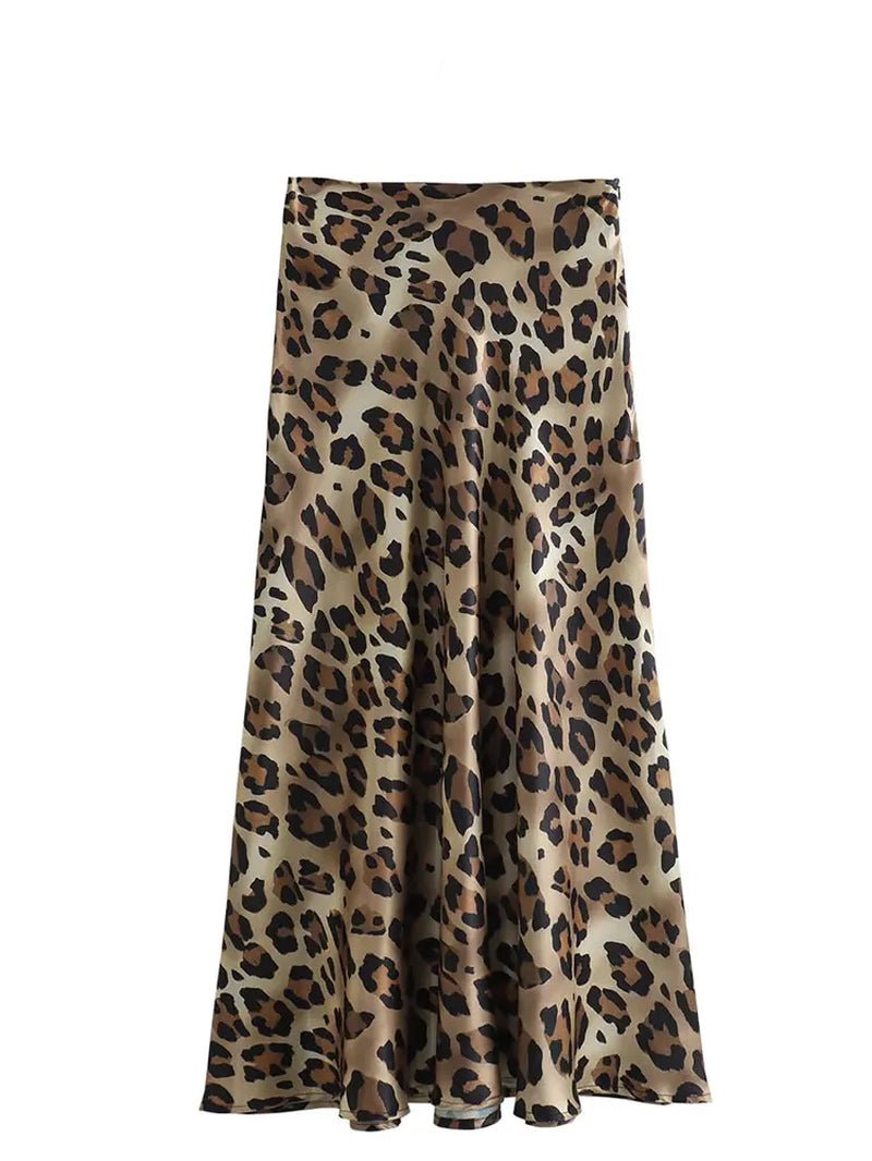 2024 Women Fashion Leopard Print Skirt Vintage High Waist Midi Skirts Elegant Women Summer Casual Streetwear Skirt-Gennys fashion