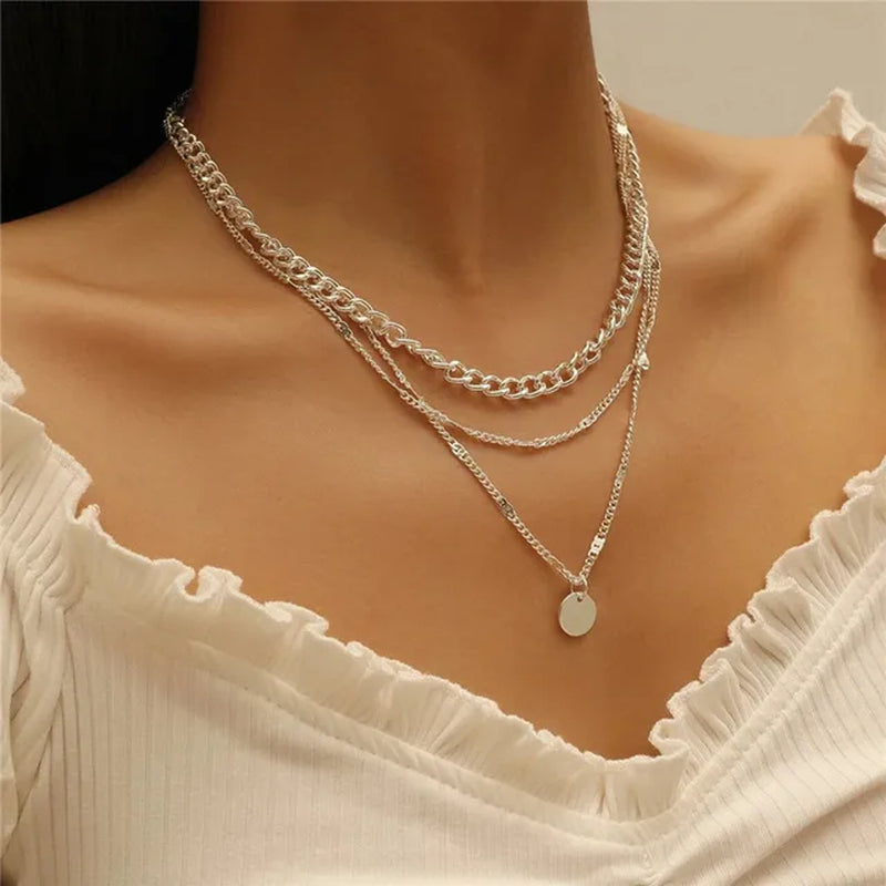 Crystal Zircon Heart Star Charm Layered Pendant Necklace Set for Women Charms Fashion Square Rhinestone Female Vintage Jewelry-Gennys fashion