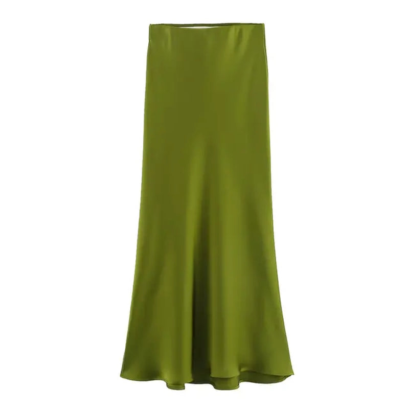 2024 Women Solid Satin Skirt Strethy High Waist Female Long Skirt 6X007-Gennys fashion