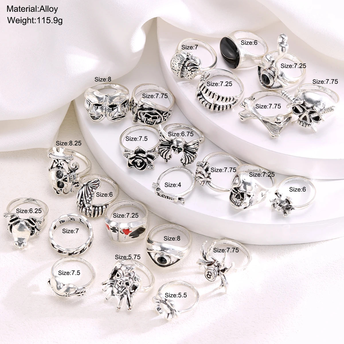 24 Pcs Gothic Skeleton Unisex Ring Set Punk Grunge Butterfly Frog Woman Man Jewelry Hip Hop Party Street Ring Accessories Gift-Gennys fashion