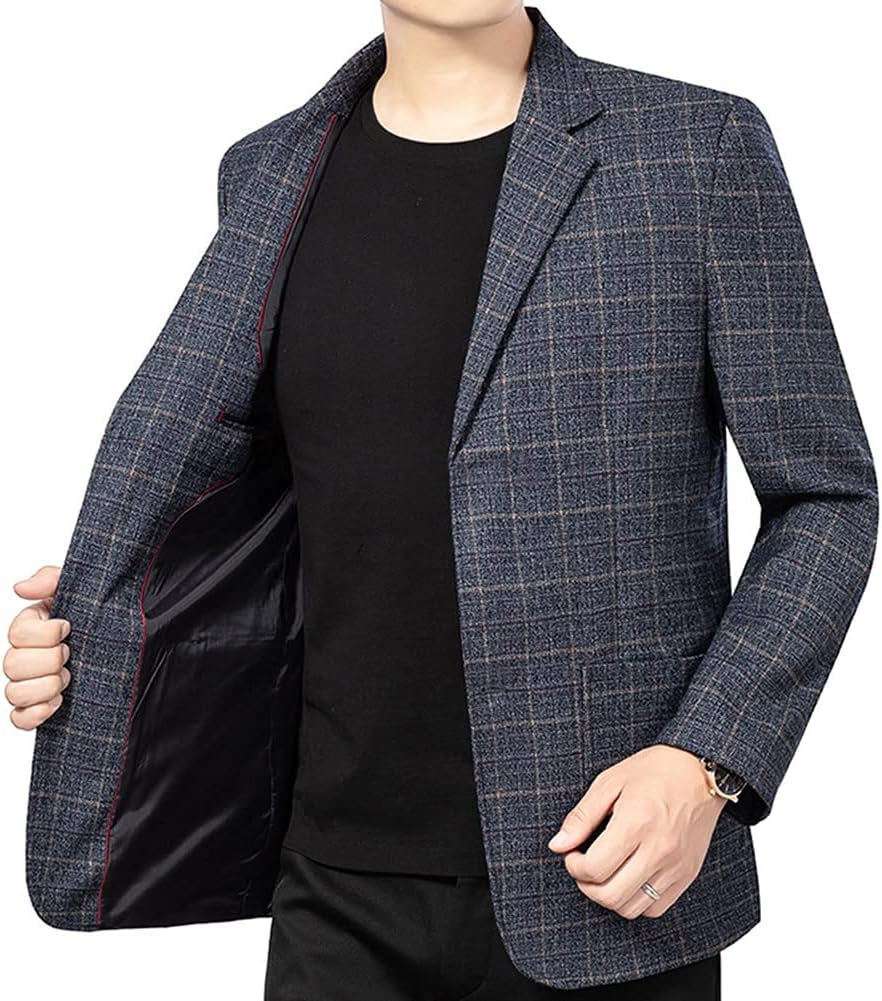 Mens Vintage Check Blazer Slim Fit 2 Buttons Business Casual Plaid Suit Jacket-Gennys fashion