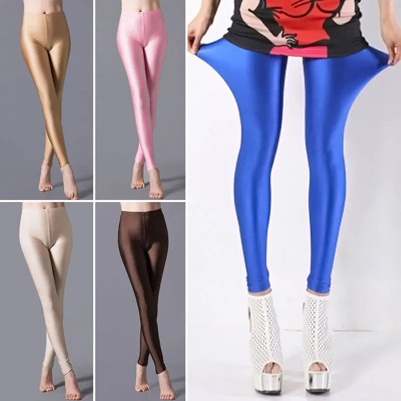 Casual Fluorescent Shiny Pant Leggings for Women Neon Leggings Multiple Color Slim Legging Skinny High Elastic Pants-Gennys fashion