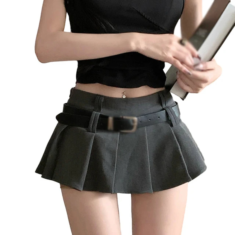 Women'S High Waist Short Skirt Sexy and Fashionable Spicy Girl A-Line Pleated Skirt with Belt Half Length Skirt-Gennys fashion