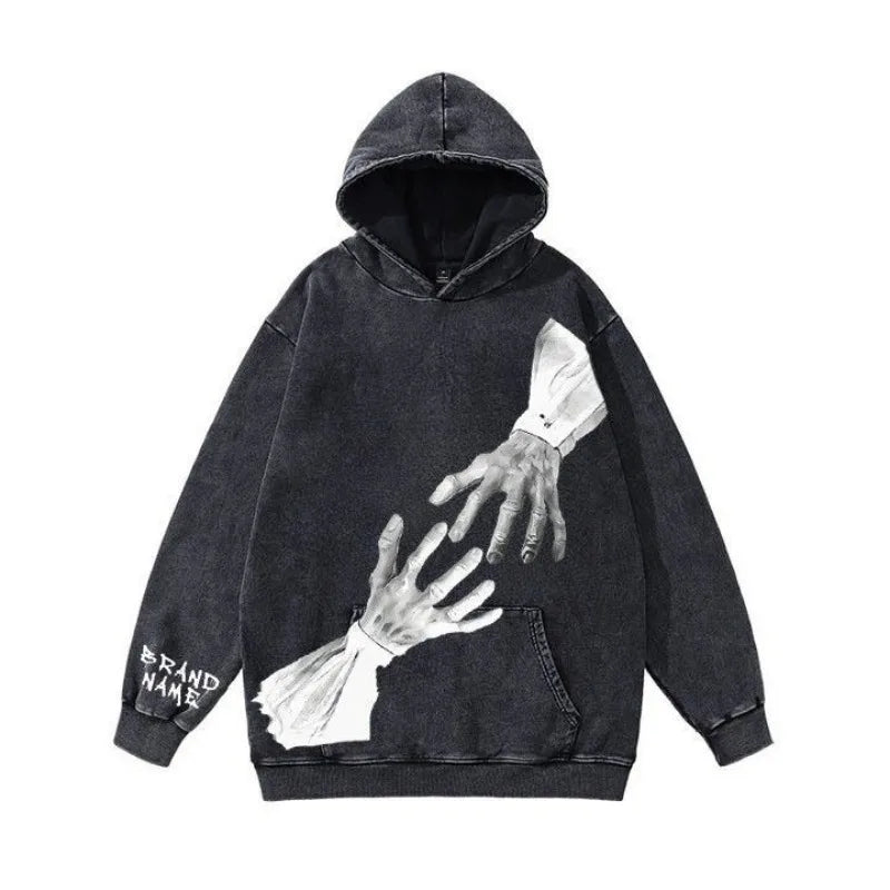 European and American Y2K Creative Printing Washed Old Pullover Hoodies for Man Fashionable Spring and Autumn Couple Sweatshirts-Gennys fashion