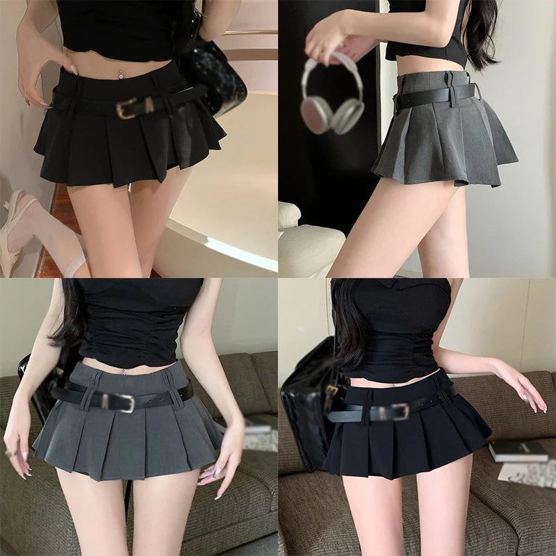 Women'S High Waist Short Skirt Sexy and Fashionable Spicy Girl A-Line Pleated Skirt with Belt Half Length Skirt-Gennys fashion