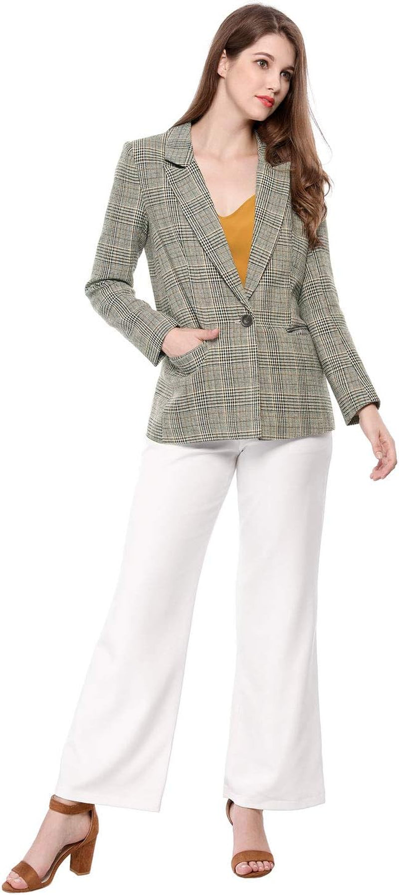 Women'S Blazers Boyfriend Notched Lapel Plaid Blazer Jacket-Gennys fashion