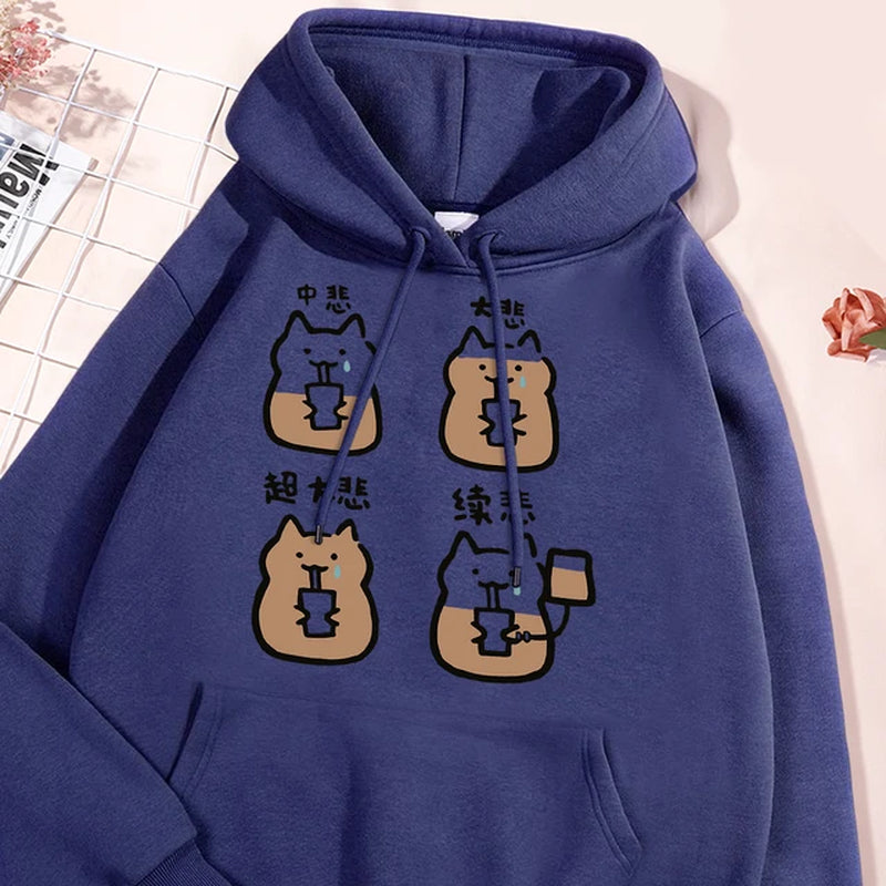 Medium Cup Large Cup Fun Cat Men Women Hoodies Harajuku Street Hoody O-Neck Casual Oversized Clothes Fashion Pullover Sweatshirt-Gennys fashion