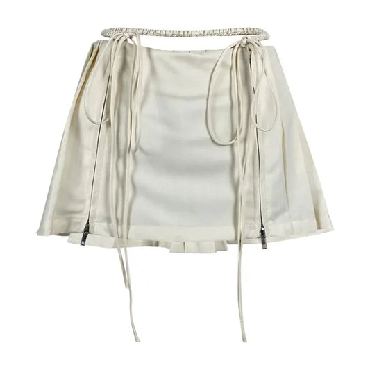 Y2K Mini Skirt Drawstring Side Pleats