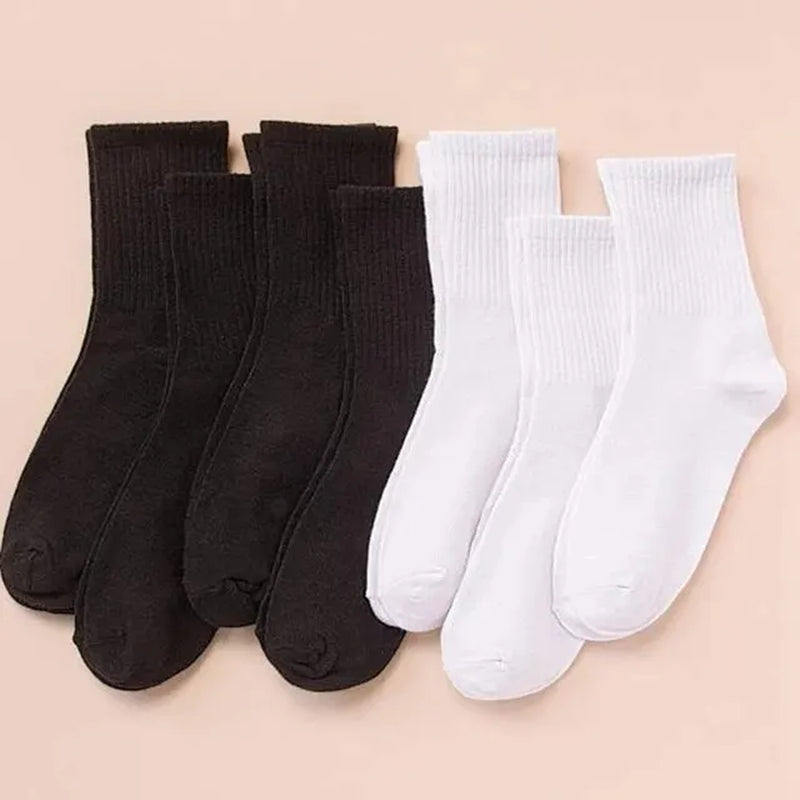 7 Pairs Mid Length Socks Women'S Classic Black White Solid Color Fashionable Casual Sports Sweat Absorbing Breathable Men Socks-Gennys fashion