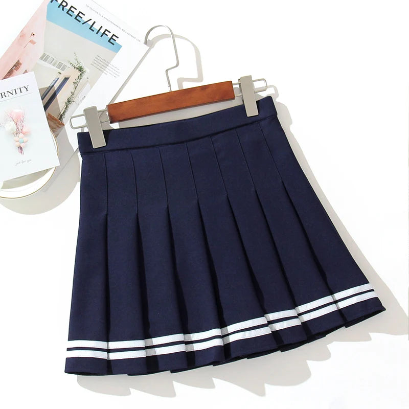 High Waist Women'S Skirts Striped Pleated Elastic Waist Female Sweet Mini Dance Plaid Skirt Y2K Korean England Style-Gennys fashion