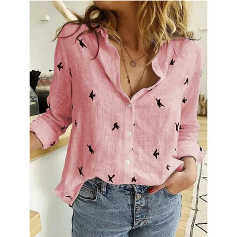 Elegant Cotton Linen Shirts Women Casual Solid Button Lapel Blouses Shirts Autumn Winter Long Sleeve Loose Tops Tunic Blusas-Gennys fashion