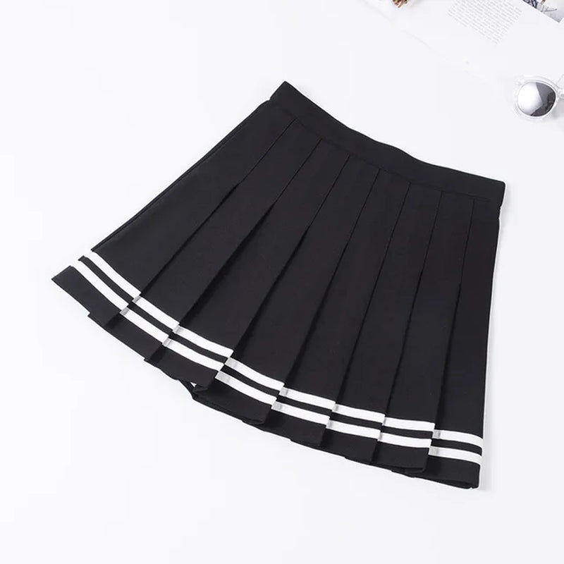 High Waist Women'S Skirts Striped Pleated Elastic Waist Female Sweet Mini Dance Plaid Skirt Y2K Korean England Style-Gennys fashion